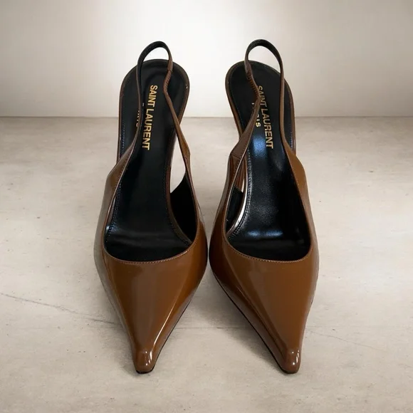 Authentic Saint Laurent Vendome Brown Patent Leather Slingback Heels! COA! - Picture 6 of 16